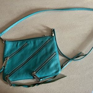 Teal Crossbody Bag with Zipper Accents